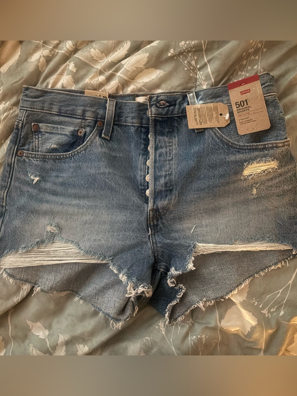 Levi's Distressed Button-Fly Denim Cutoff Shorts - Faded Blue